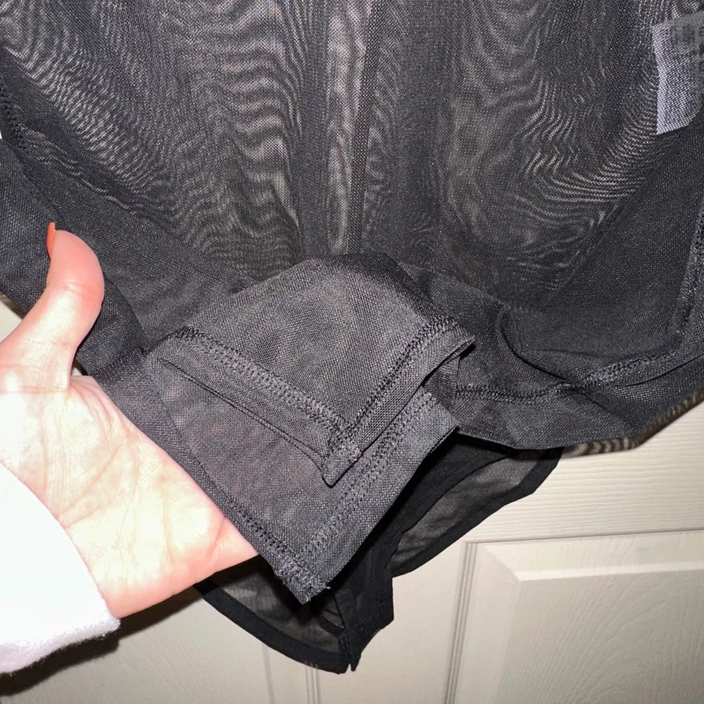 NWT Nike Women's Black Logo front Mesh long sleeve bodysuit streetwear M sporty - Picture 8 of 11